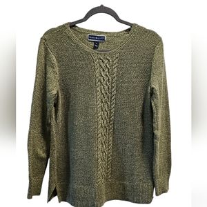 Karen Scott M Hazel Marl Green Textured Cable Pullover Sweater